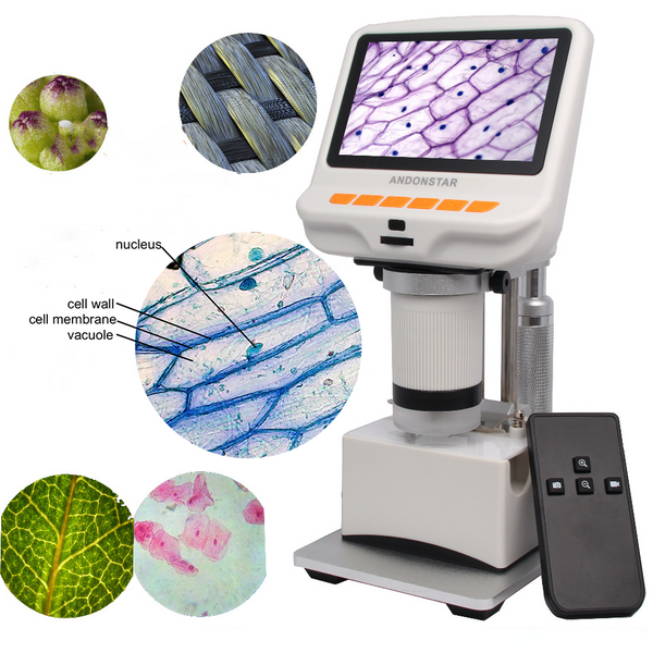 Andonstar AD105S Digital Microscope 4.3-inch Display Slides Fabrics Observation Gift for Kids Biology Botanical Cells 