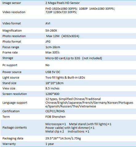 specification of AD208 digital microscope