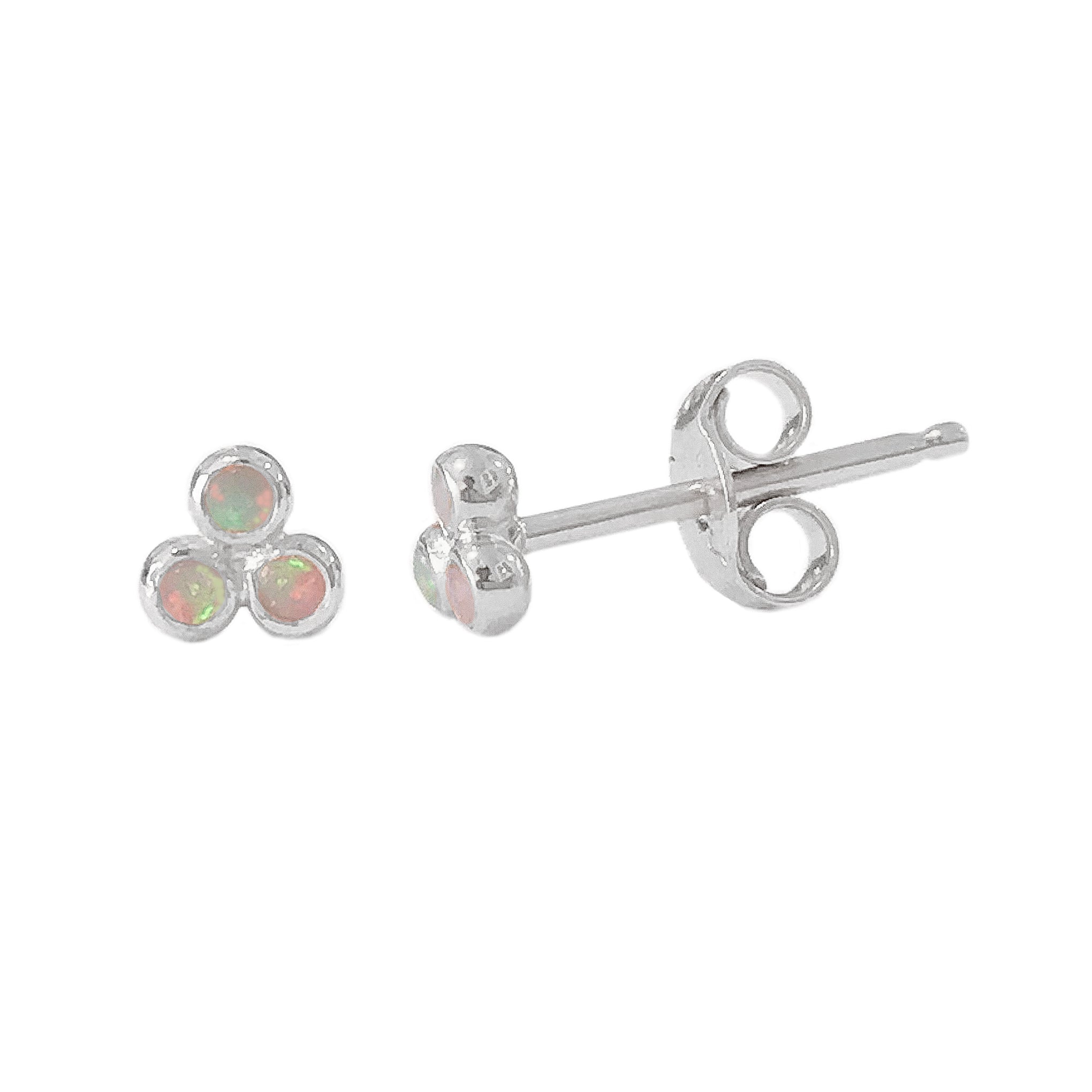 14K Gold Opal Trinity Ball Cluster Stud Earrings