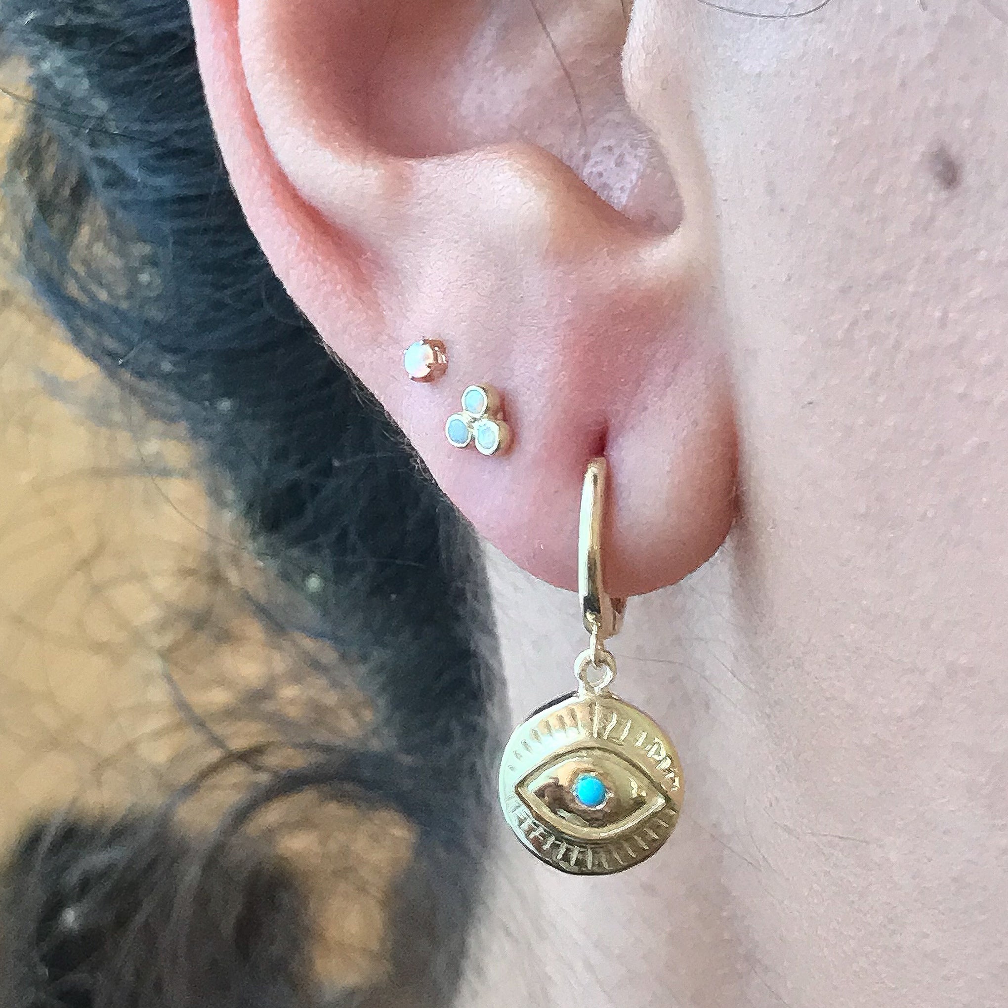 14K Gold Opal Trinity Ball Cluster Stud Earrings
