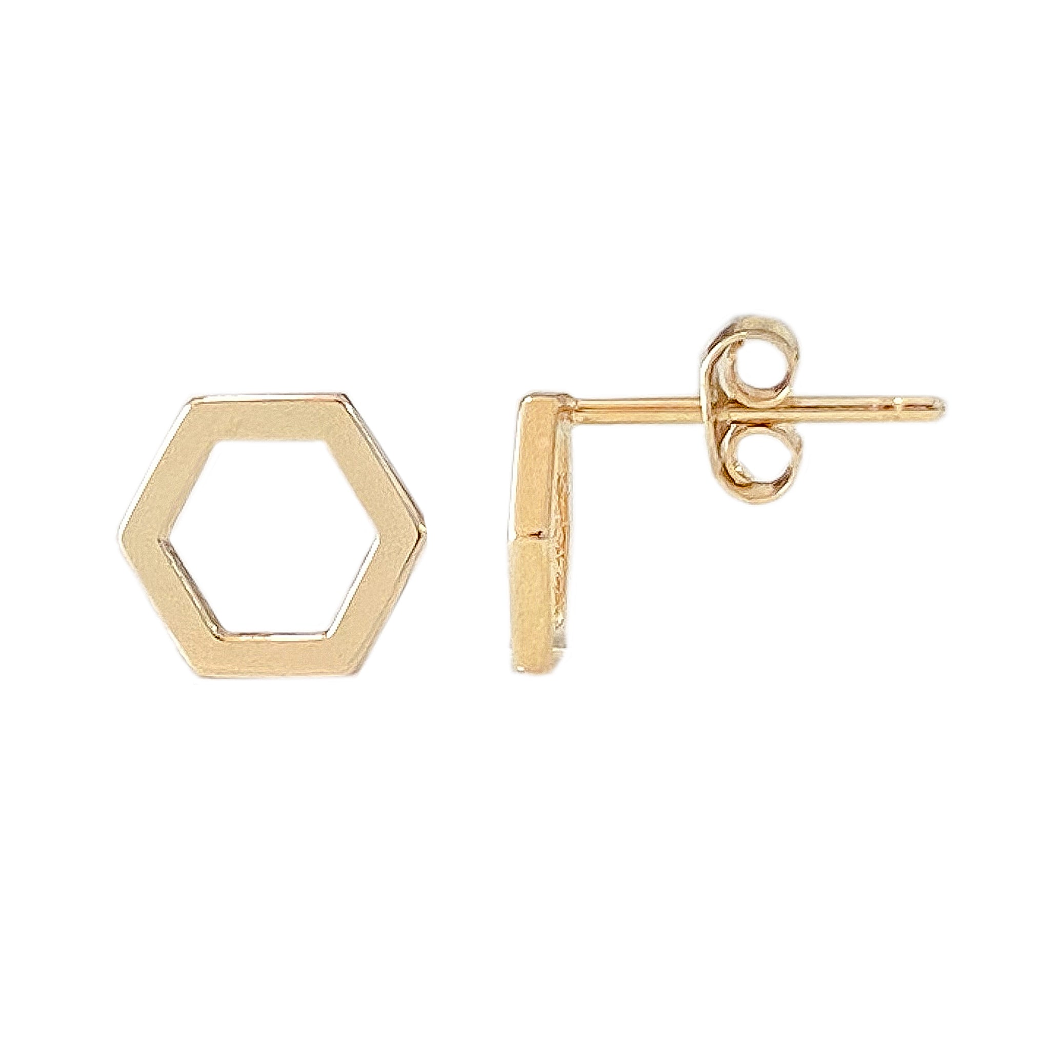 14K Gold Hexagonal Stud Earrings