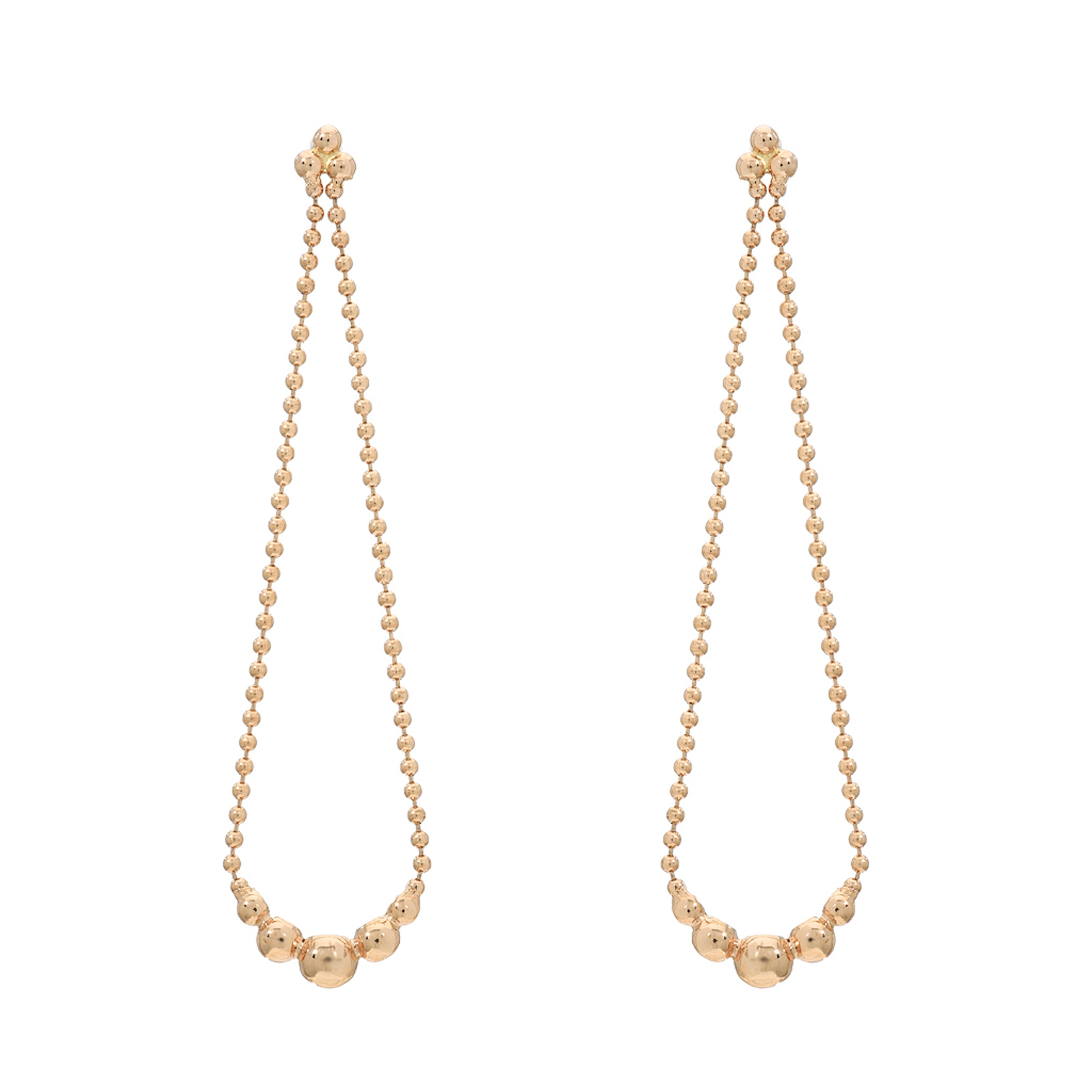 14K Gold Trinity Ball Chain Dangle Swing Earrings ~ In Stock!