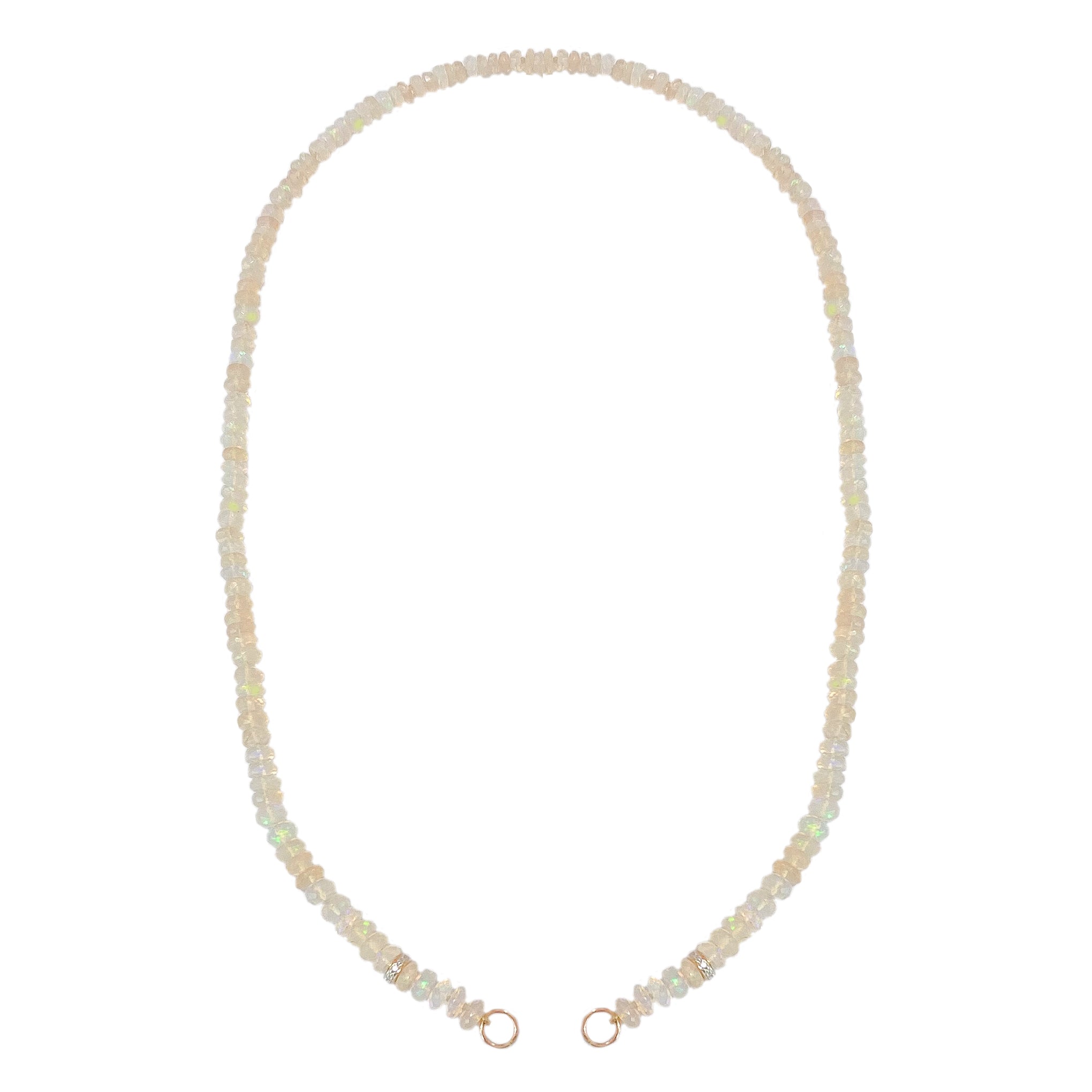 14K Gold White Opal & Diamond Beaded Necklace