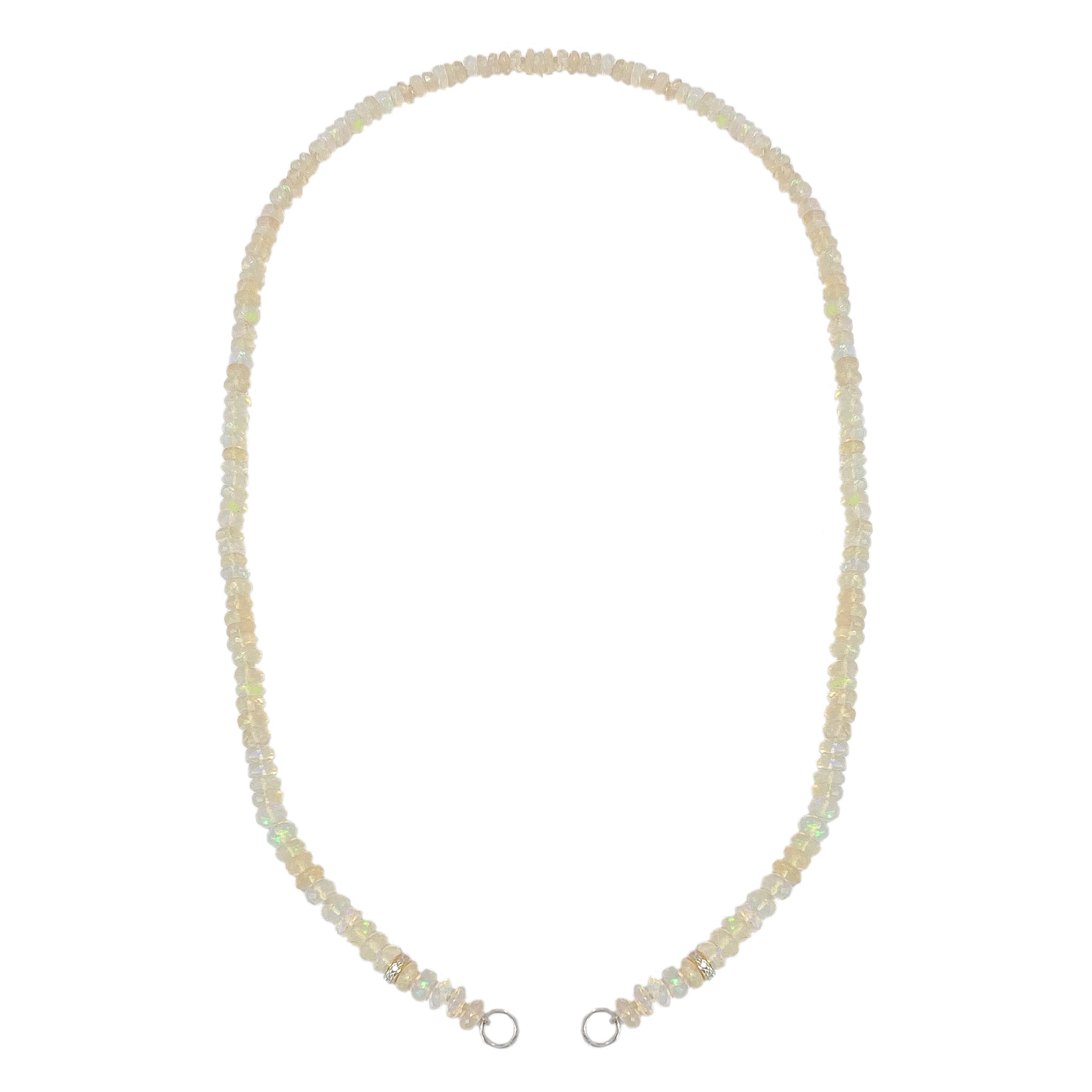 14K Gold White Opal & Diamond Beaded Necklace