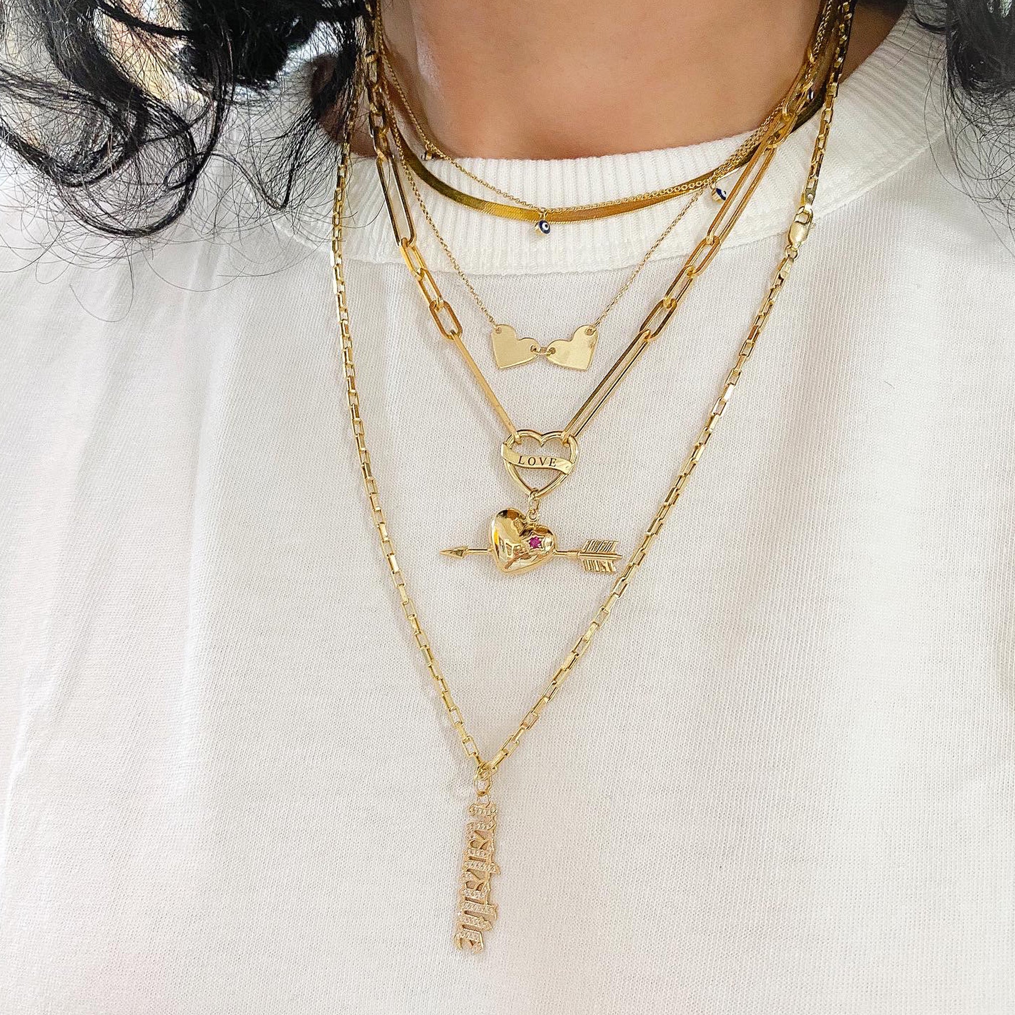 14K Gold Engravable Double Heart Necklace