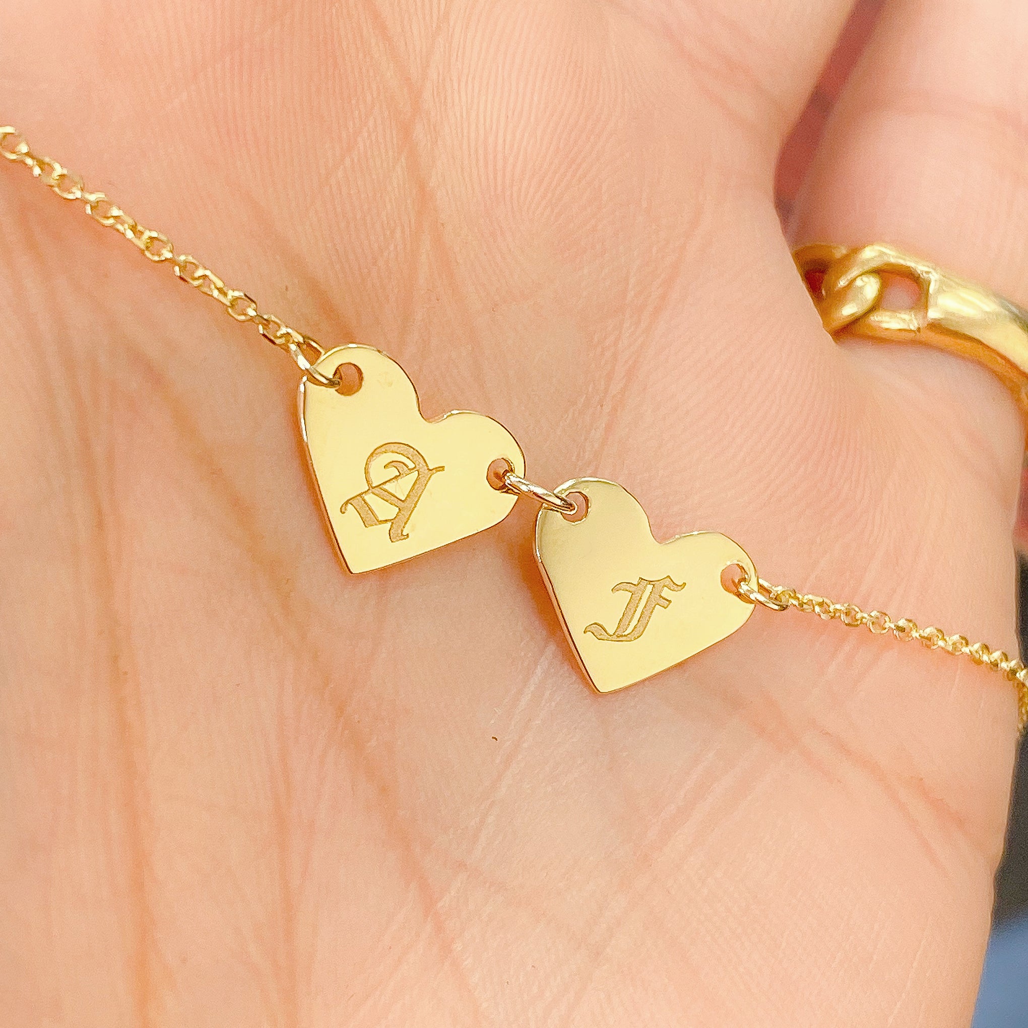 14K Gold Engravable Double Heart Necklace