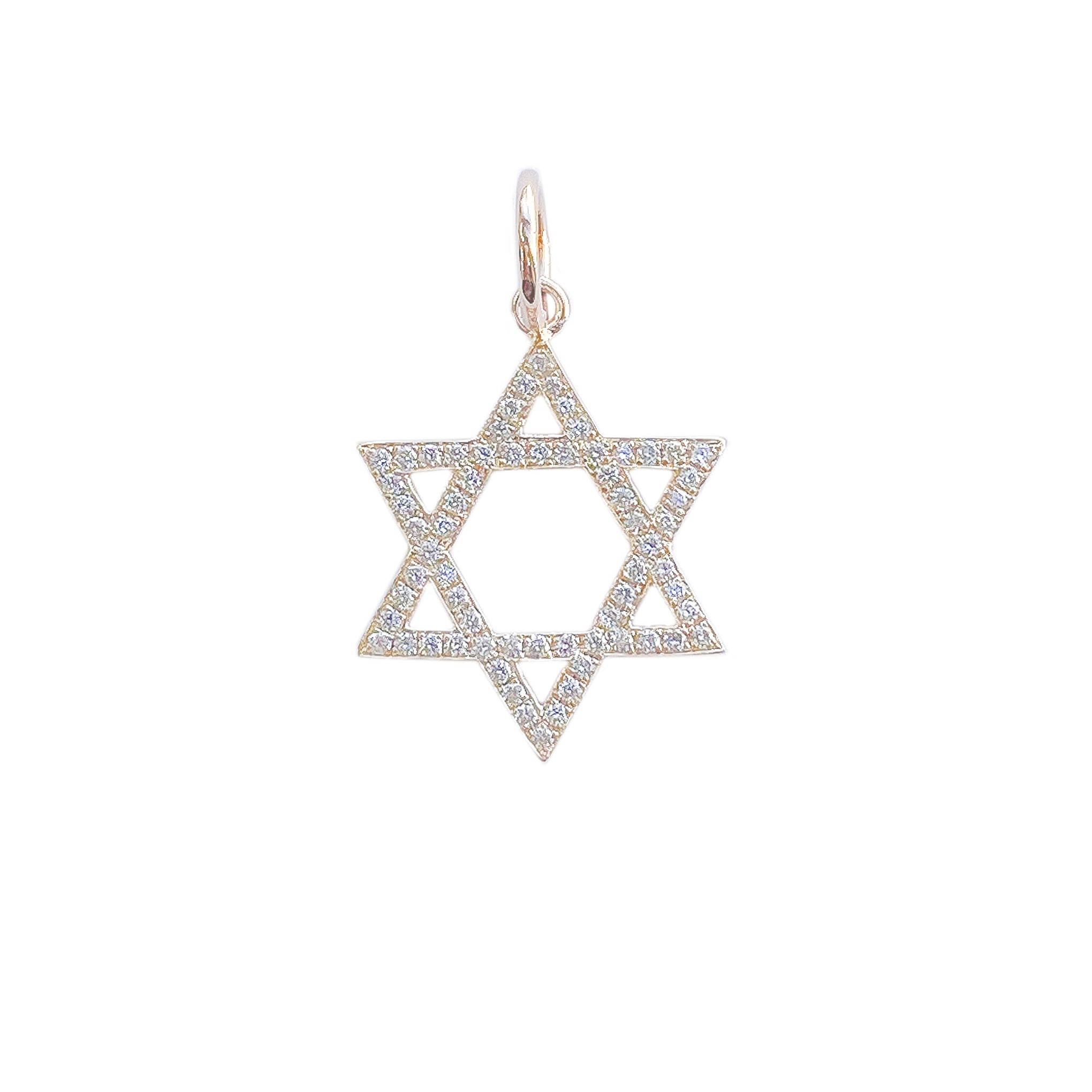 14K Gold Diamond Star of David Charm Pendant, Medium Size