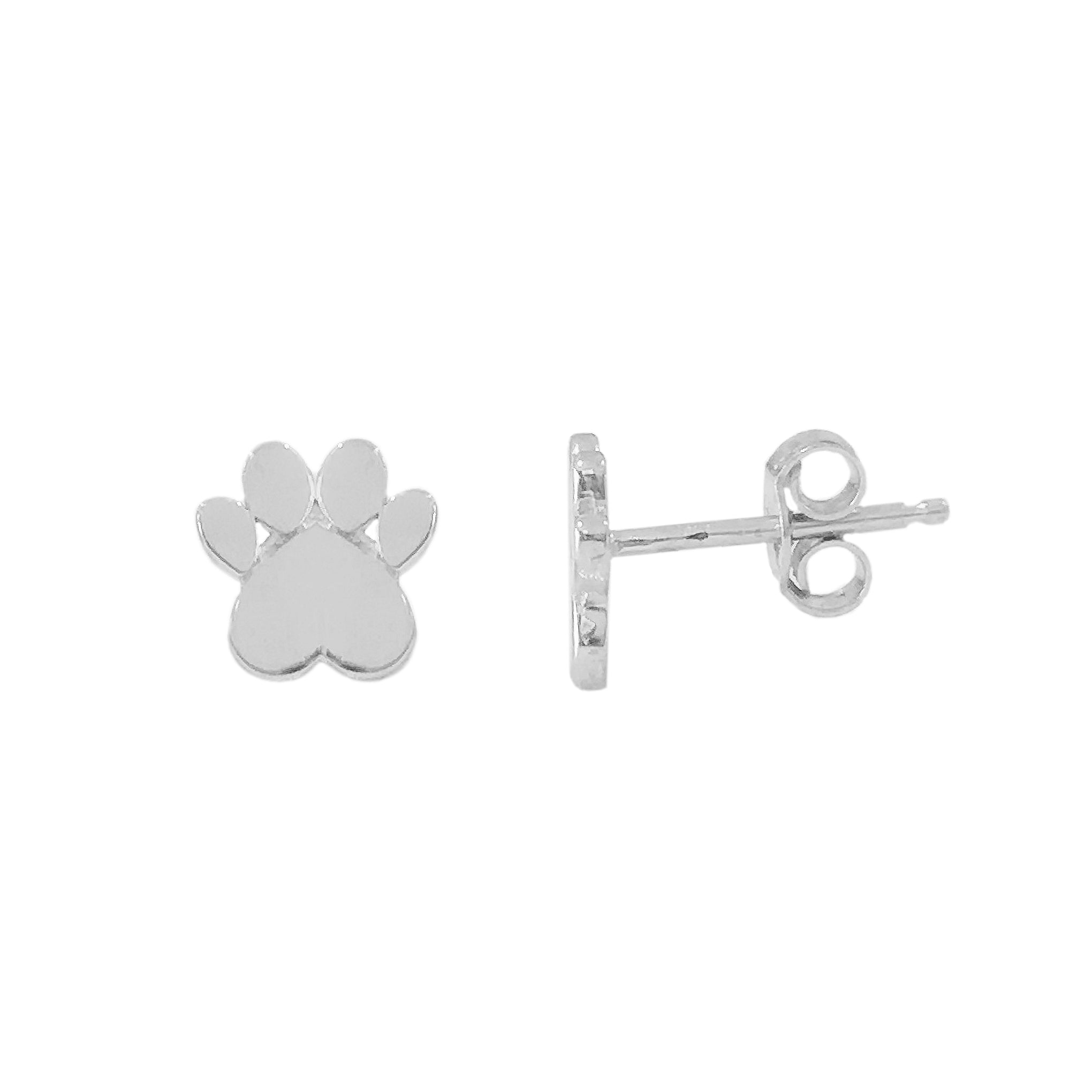 14K Gold Paw Print Stud Earrings