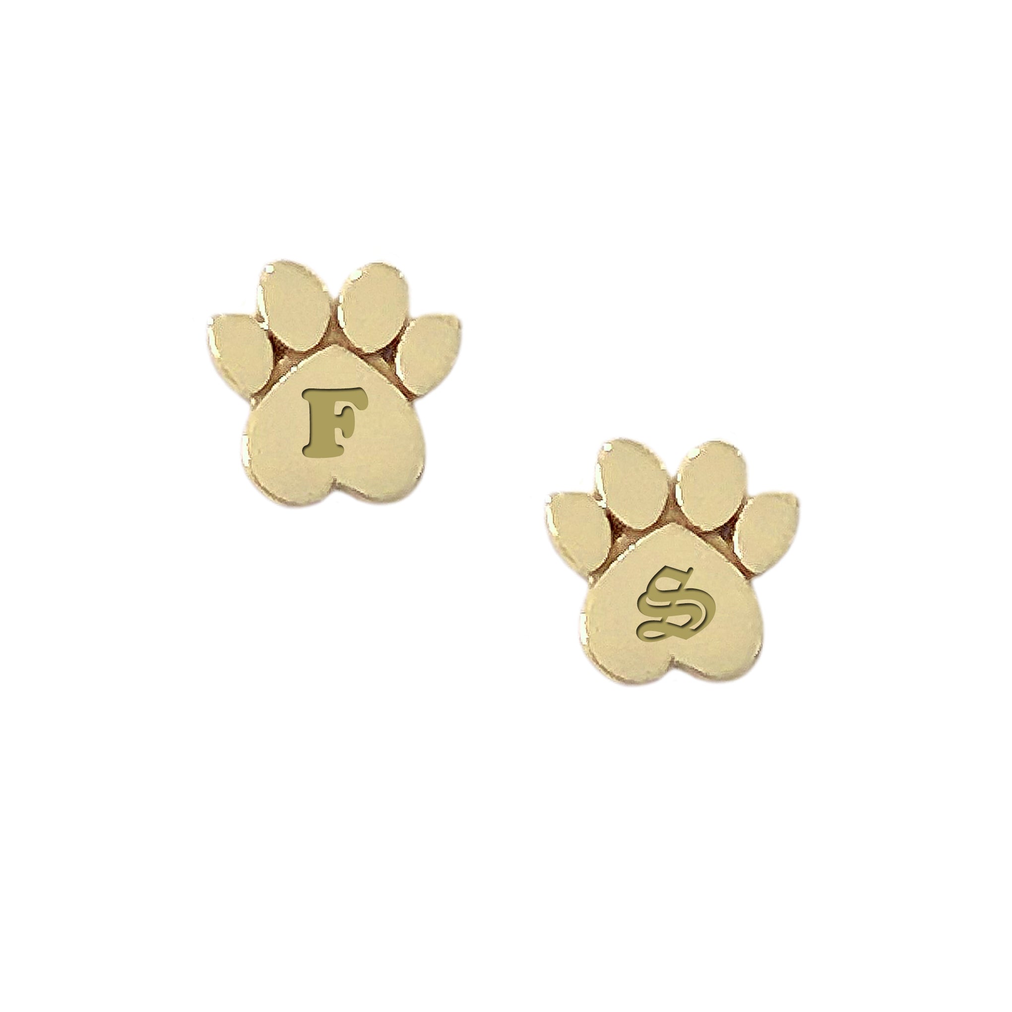 14K Gold Paw Print Stud Earrings