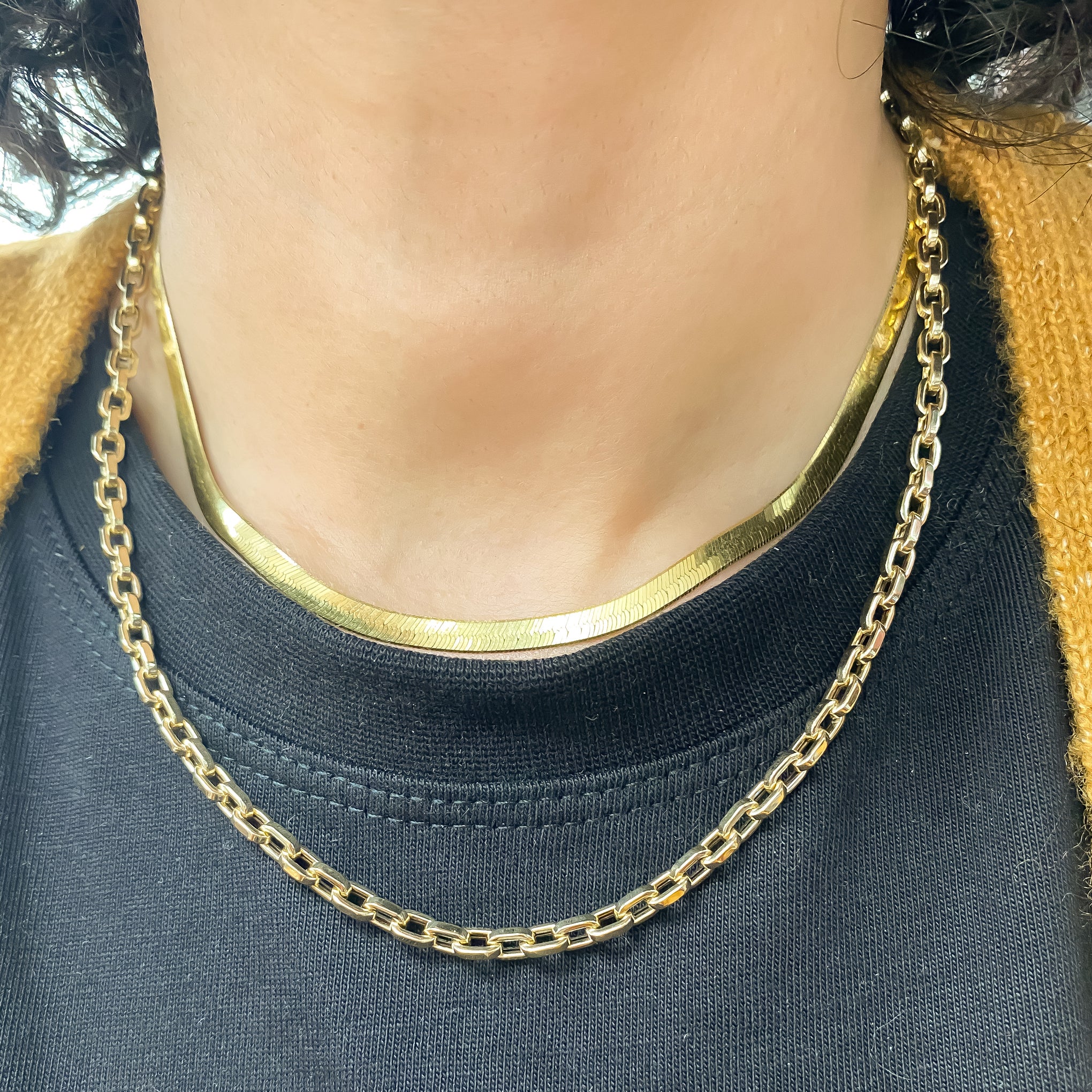 14K Gold Herringbone Chain Necklace, 4mm Width ~ In Stock!