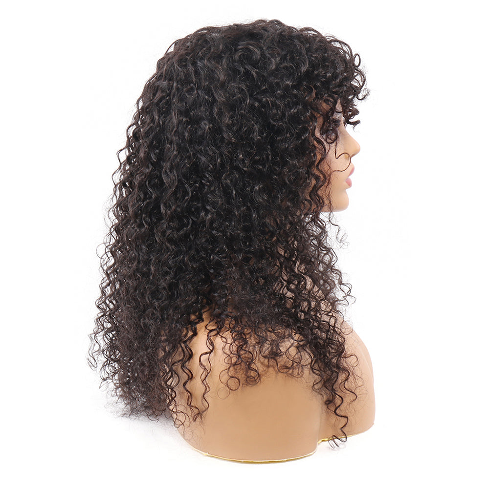 Curly Human Hair Wigs with Bangs