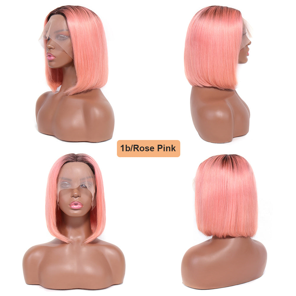 1b/rose pink short bob wig