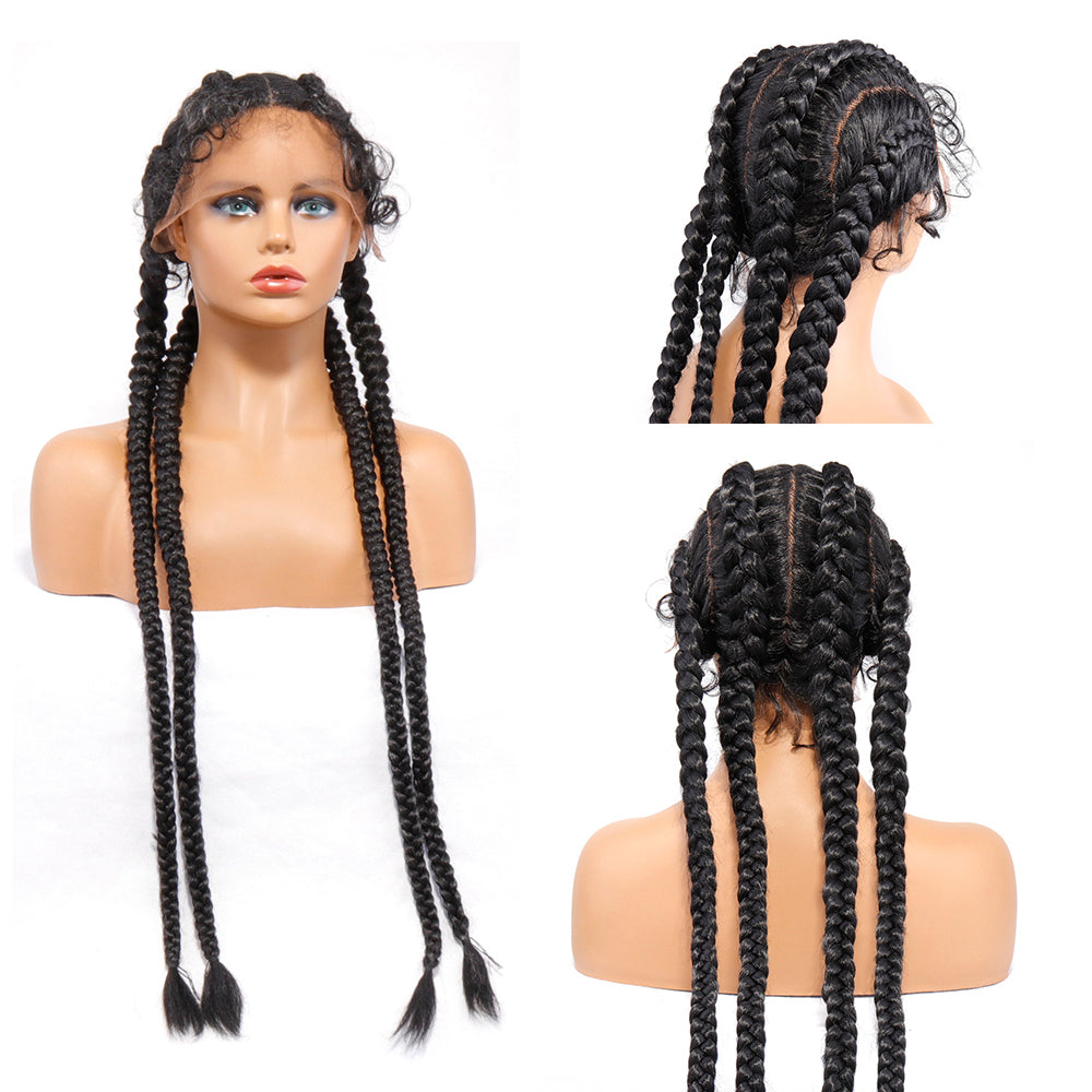 Natural Black Synthetic Braided Lace Wigs