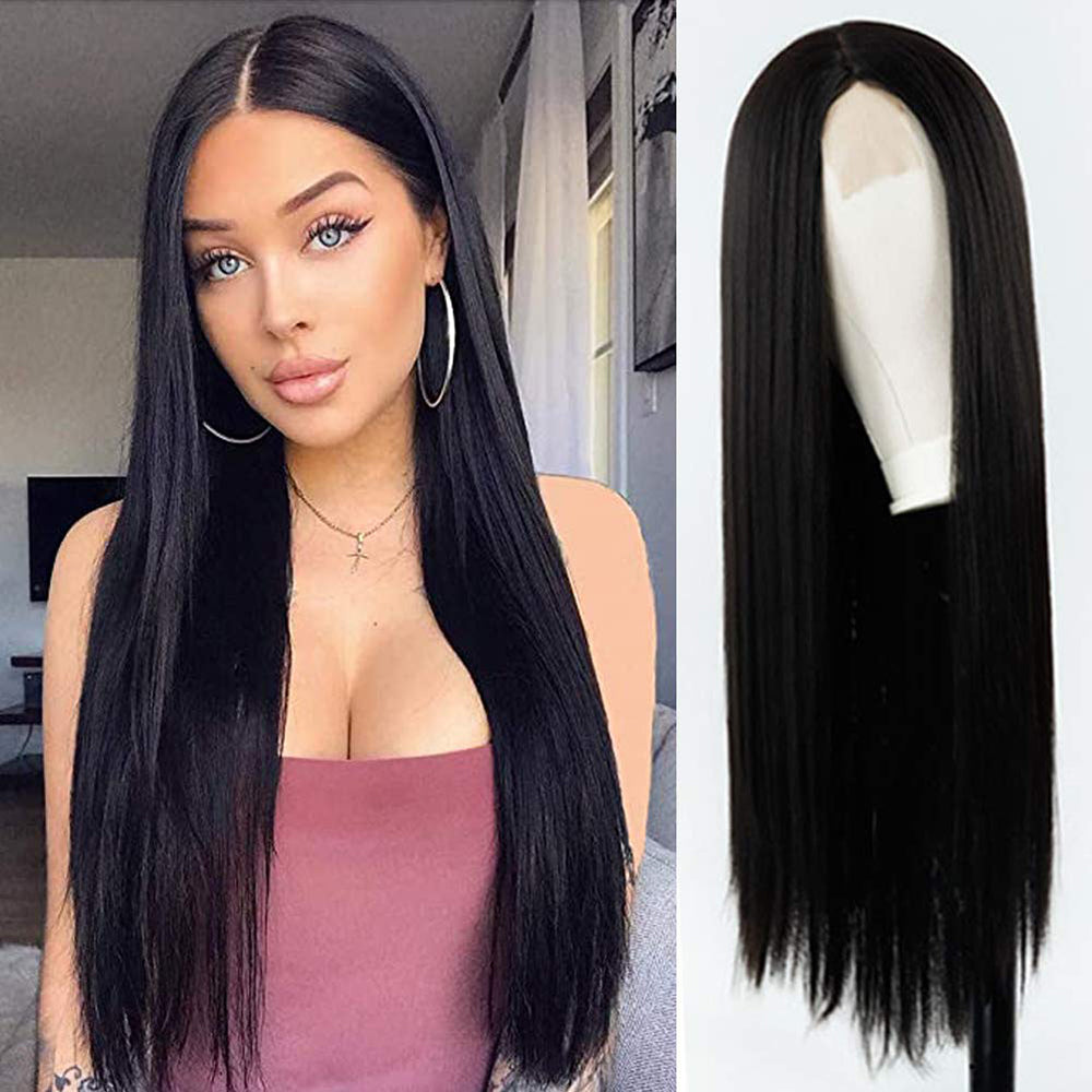 Long Straight Black Lace Frontal Wigs