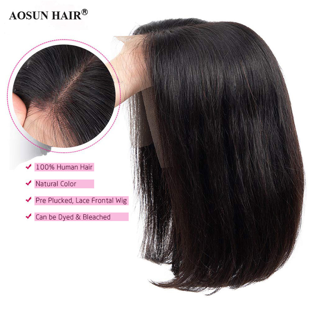 human hair straight bob wig