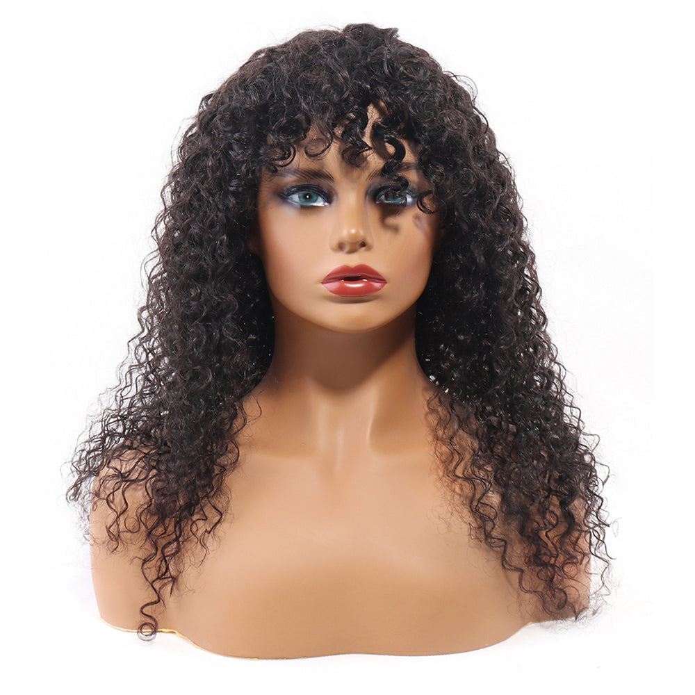 Curly Wave Human Hair Wigs with Bangs