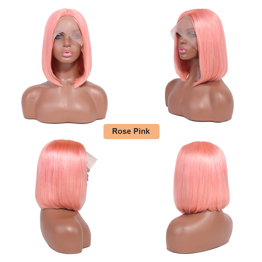 rose pink short bob wig