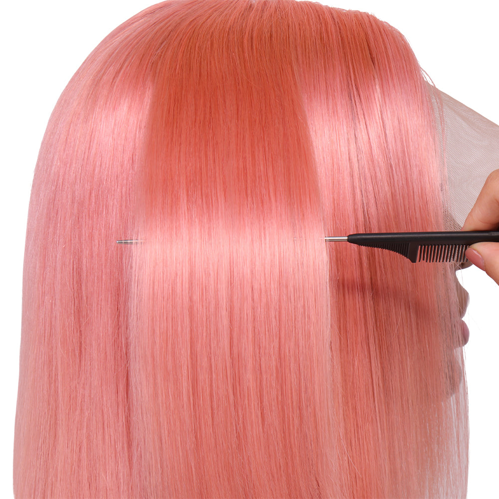 straight short bob wig pink color