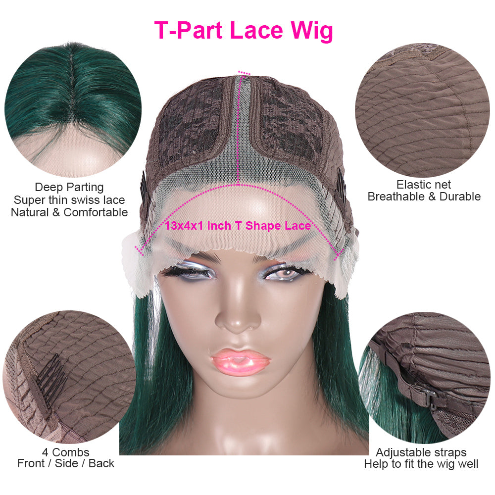 green color t part bob wig