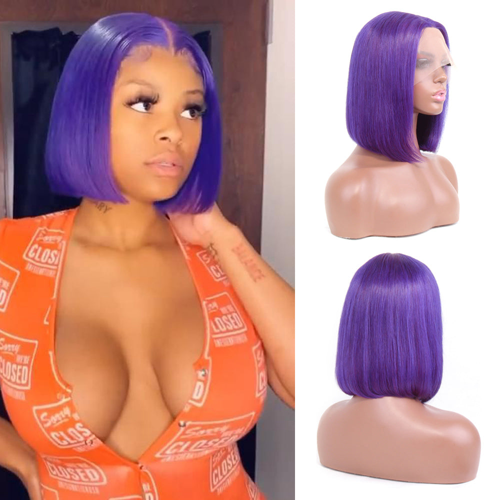 purple short bob wig