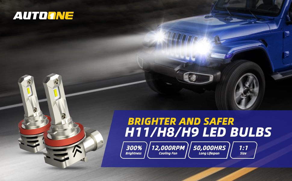 AUTOONE H11 LED Headlight Bulbs, 2022 Gen Canbus H8/H9/H16 Fog Lights, DRL  or Low Beam, 6500K White Super Bright Fanless Mini Size Car Bulb(Pack of 2)  : : Car & Motorbike