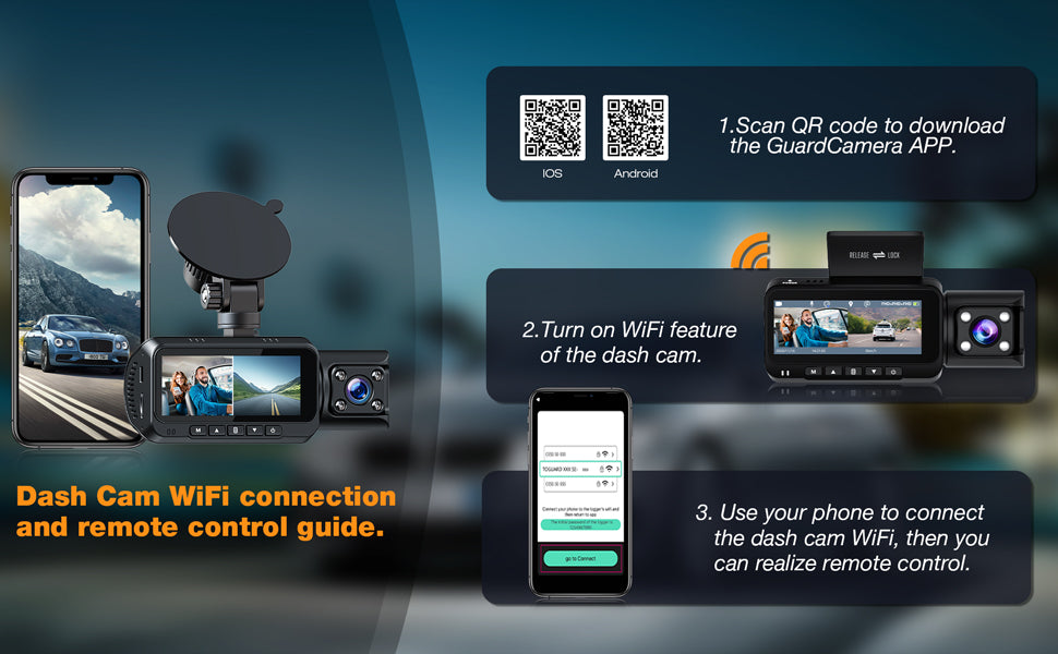 Campark CE66A 4K 3 Way Triple with WiFi GPS Car Dash Cam
