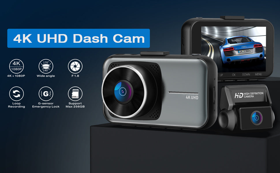 Campark DC40 3 Channel Dash Camera for Cars 4K+1080P Dual Channel,  4K+1080P+1080P Front Inside Rear Car Camera(Only available in the US