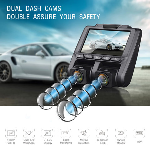 TOGUARD Uber Dual Dash Cam Infrared Night Vision Car Driving Recorder FHD Dual 1920x1080P Front and Cabin Dash Camera 2 330° Car Camera with Sony Sensor WDR Motion Detection for Lyft Car Taxi 