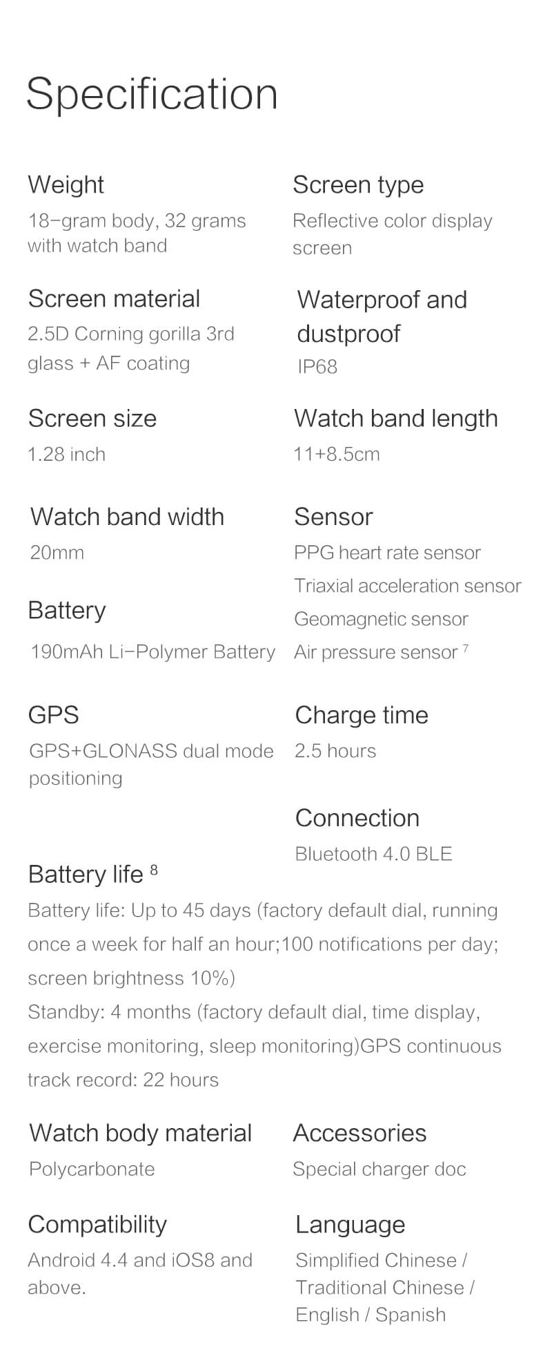 amazfit bip gps battery life