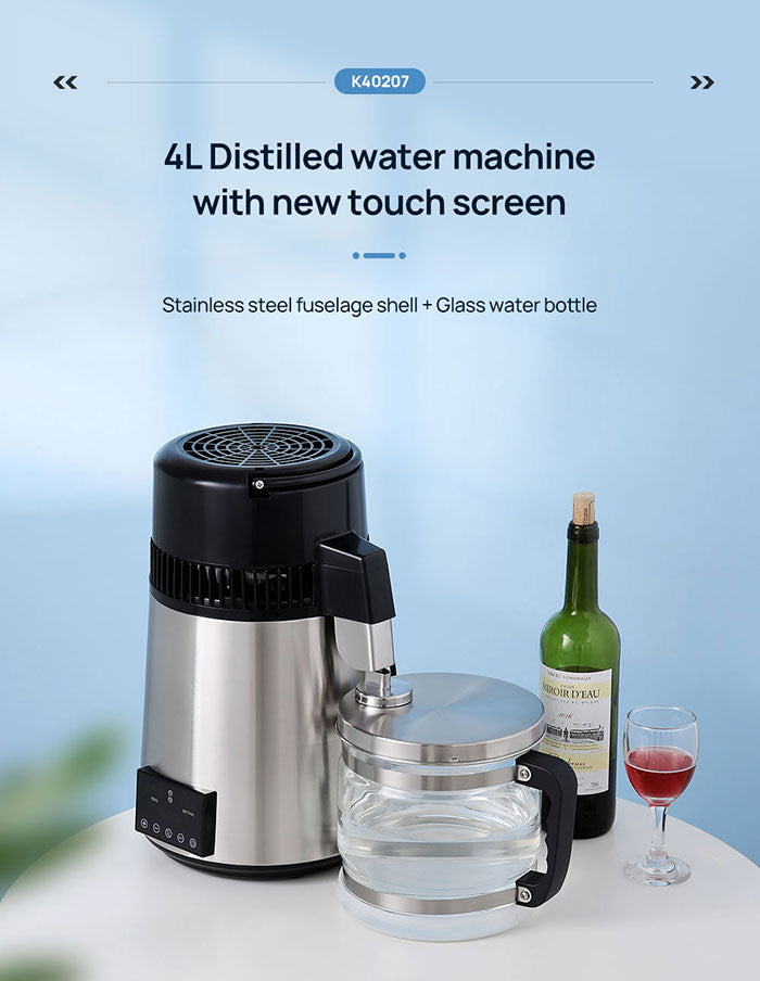 Water Distiller Stainless Steel Glass Bucket Dual Screen Touch 750W 4L 1L/H - azdentall.com Water Distiller Stainless Steel Glass Bucket Dual Screen Touch 750W 4L 1L/H - azdentall.com