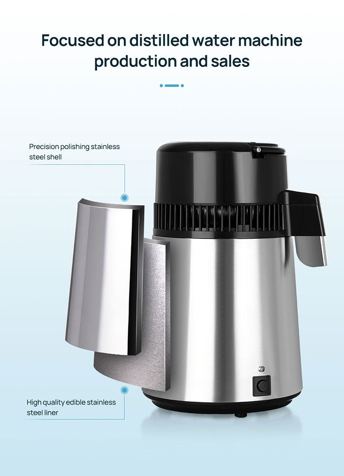 Water Distiller Stainless Steel Glass Bucket Single Button with Power Switch 4L Water Distiller Stainless Steel Glass Bucket Single Button with Power Switch 4L