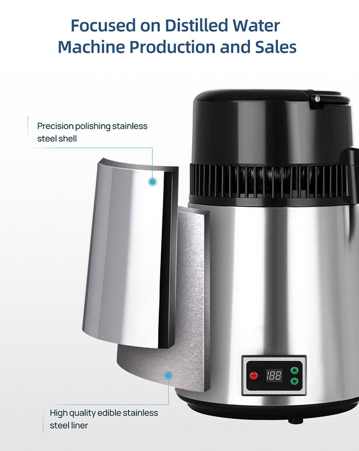 Water Distiller Stainless Steel Glass Bucket Single Screen Button With Adjustable Temperature 4L Water Distiller Stainless Steel Glass Bucket Single Screen Button With Adjustable Temperature 4L