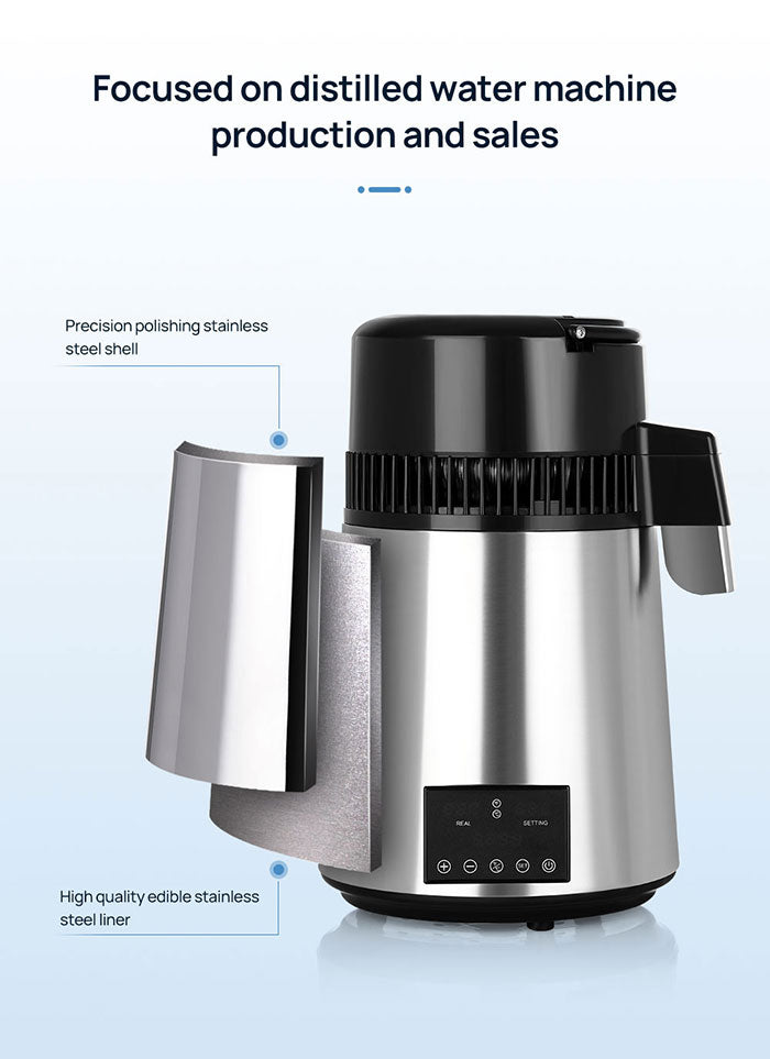 Water Distiller Stainless Steel Glass Bucket Dual Screen Touch 750W 4L 1L/H - azdentall.com Water Distiller Stainless Steel Glass Bucket Dual Screen Touch 750W 4L 1L/H - azdentall.com