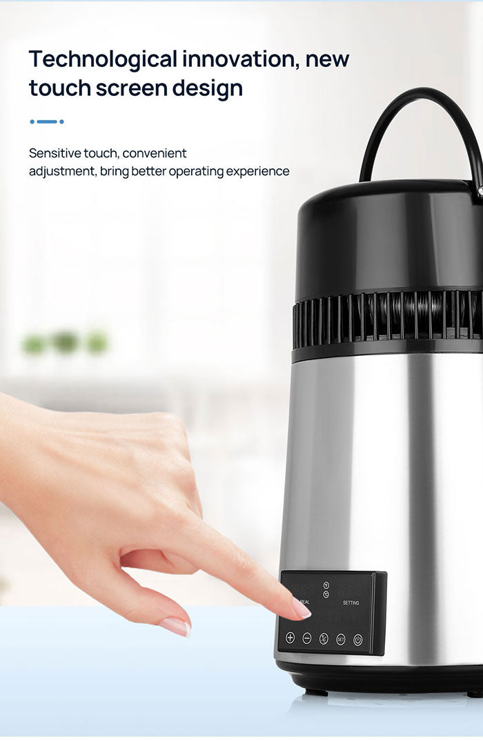 Water Distiller Stainless Steel Glass Bucket Dual Screen Touch 750W 4L 1L/H - azdentall.com Water Distiller Stainless Steel Glass Bucket Dual Screen Touch 750W 4L 1L/H - azdentall.com