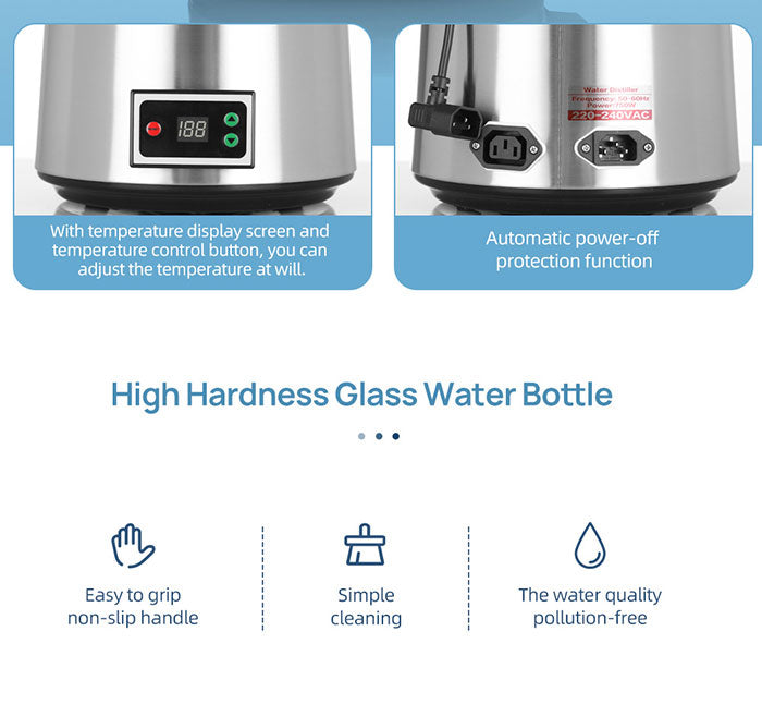 Water Distiller Stainless Steel Glass Bucket Single Screen Button With Adjustable Temperature 4L Water Distiller Stainless Steel Glass Bucket Single Screen Button With Adjustable Temperature 4L