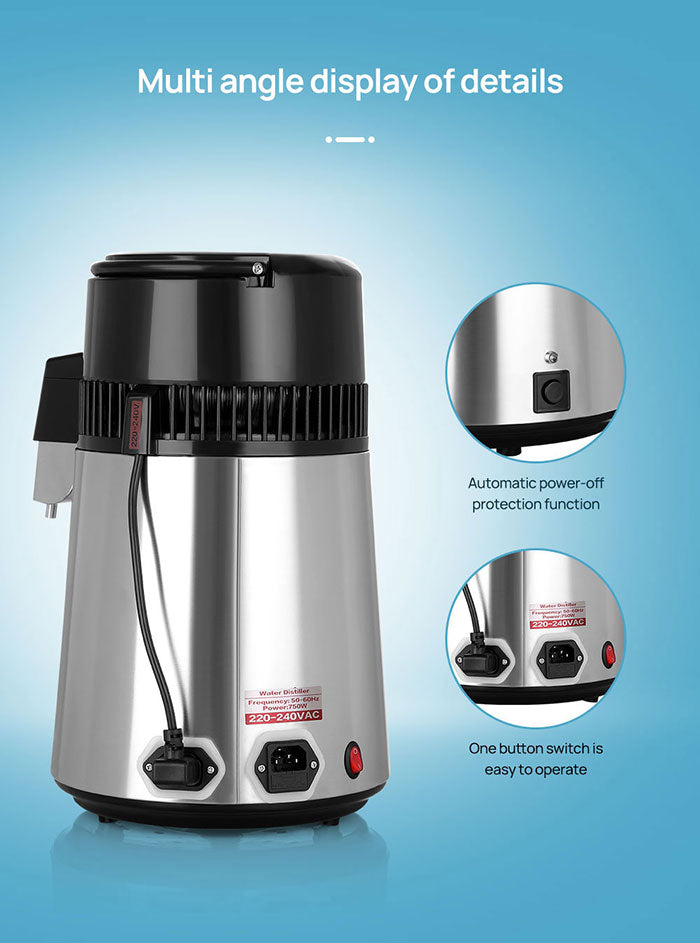 Water Distiller Stainless Steel Glass Bucket Single Button with Power Switch 4L Water Distiller Stainless Steel Glass Bucket Single Button with Power Switch 4L