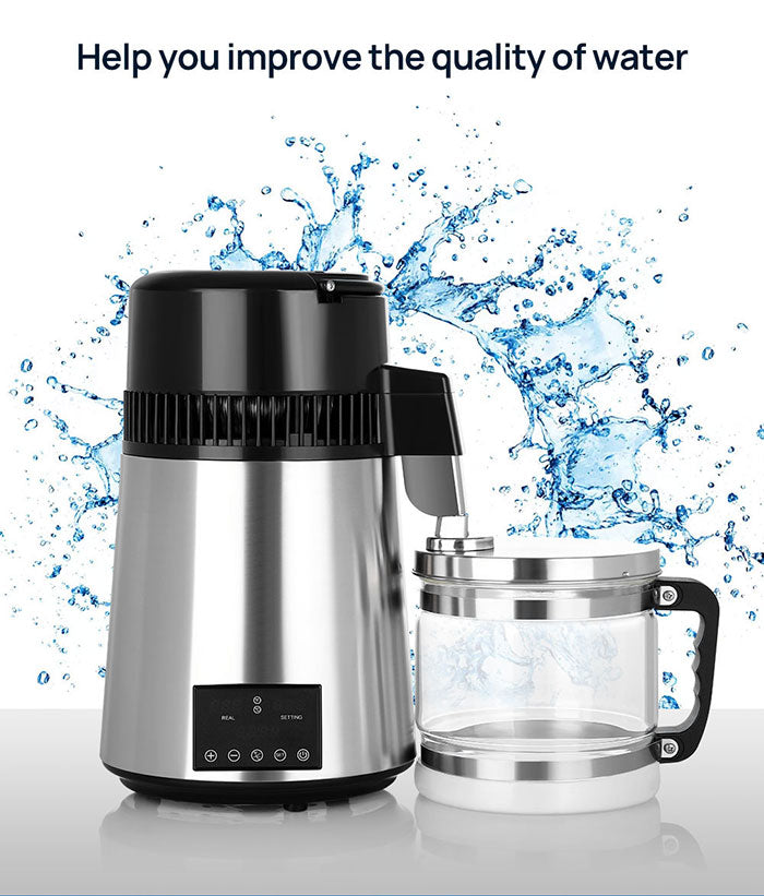 Water Distiller Stainless Steel Glass Bucket Dual Screen Touch 750W 4L 1L/H - azdentall.com Water Distiller Stainless Steel Glass Bucket Dual Screen Touch 750W 4L 1L/H - azdentall.com