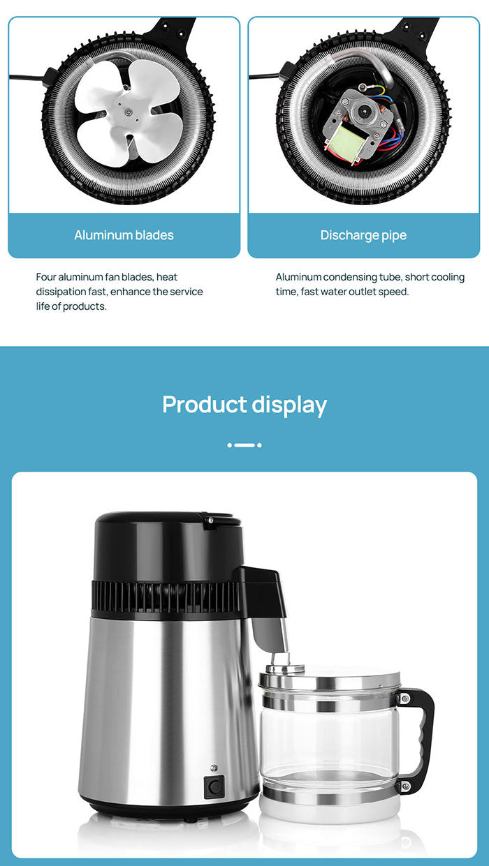 Water Distiller Stainless Steel Glass Bucket Single Button with Power Switch 4L Water Distiller Stainless Steel Glass Bucket Single Button with Power Switch 4L