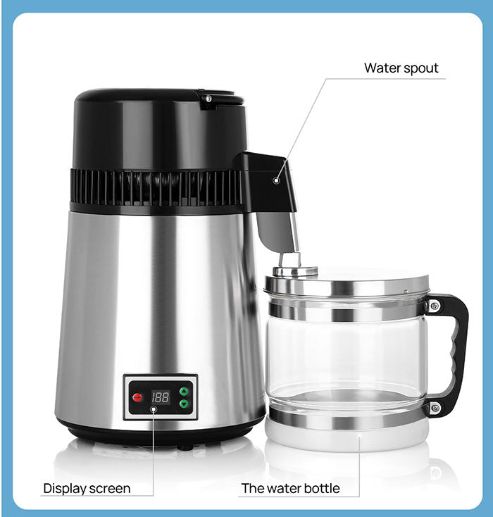 Water Distiller Stainless Steel Glass Bucket Single Screen Button With Adjustable Temperature 4L Water Distiller Stainless Steel Glass Bucket Single Screen Button With Adjustable Temperature 4L