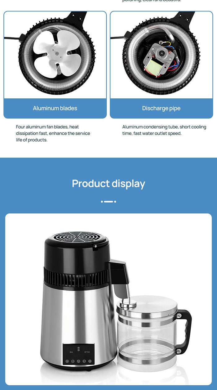 Water Distiller Stainless Steel Glass Bucket Dual Screen Touch 750W 4L 1L/H - azdentall.com Water Distiller Stainless Steel Glass Bucket Dual Screen Touch 750W 4L 1L/H - azdentall.com