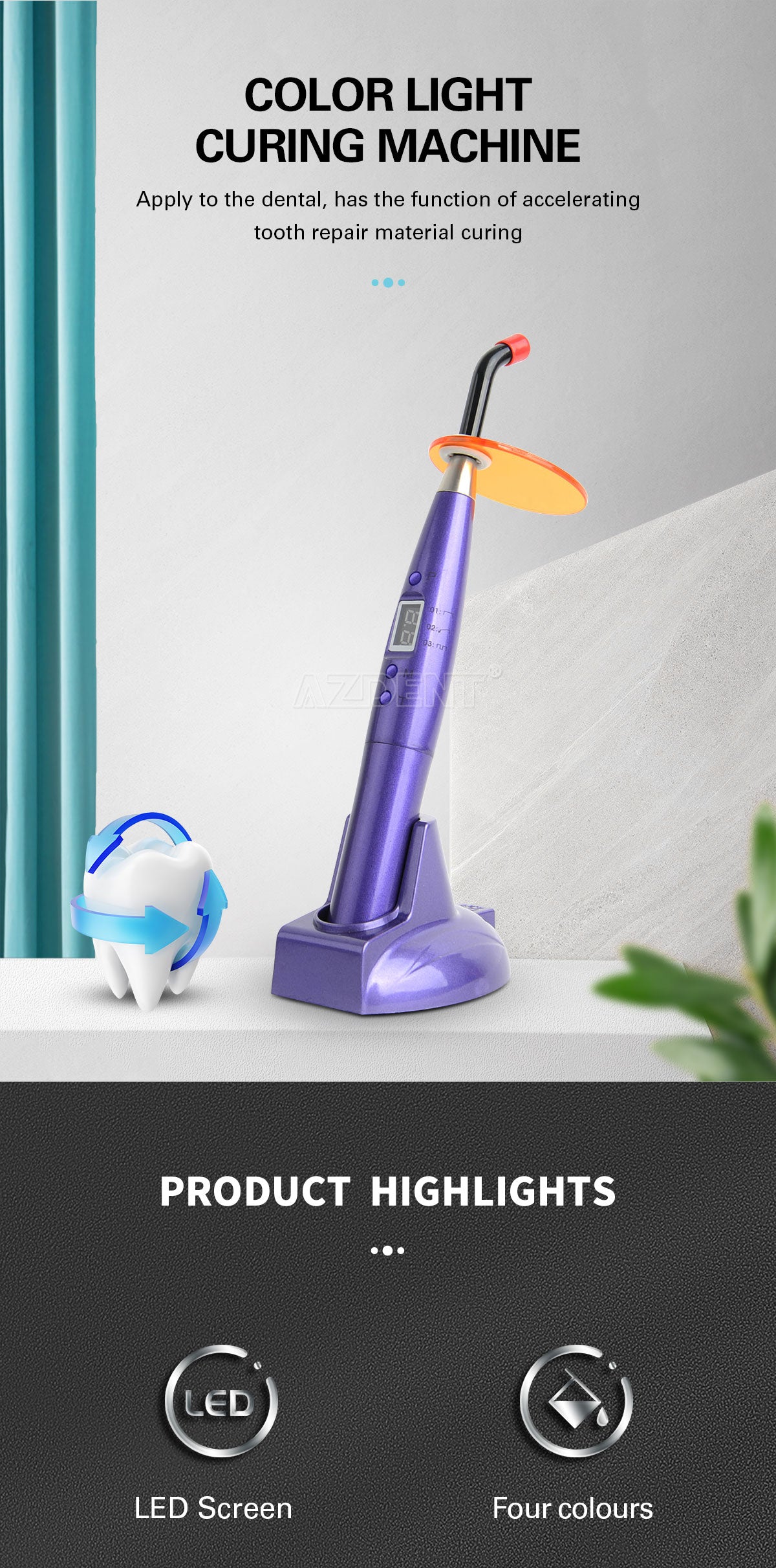 Dental Led Rainbow Curing Light Resin Cure Plastic Handle-azdentall.com Dental Led Rainbow Curing Light Resin Cure Plastic Handle-azdentall.com