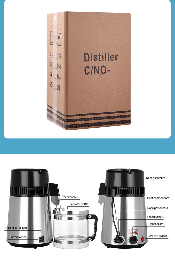 Water Distiller Stainless Steel Glass Bucket Single Button with Power Switch 4L Water Distiller Stainless Steel Glass Bucket Single Button with Power Switch 4L
