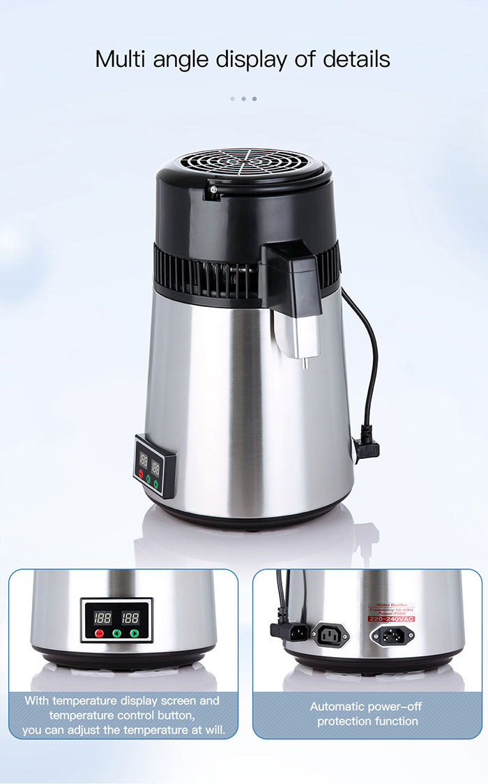 Water Distiller Stainless Steel Glass Bucket Double Screen Button with Adjustable Temperature 4L Water Distiller Stainless Steel Glass Bucket Double Screen Button with Adjustable Temperature 4L