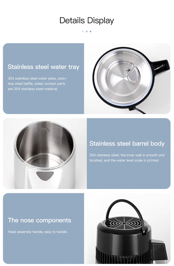Water Distiller Stainless Steel Glass Bucket Double Screen Button with Adjustable Temperature 4L Water Distiller Stainless Steel Glass Bucket Double Screen Button with Adjustable Temperature 4L