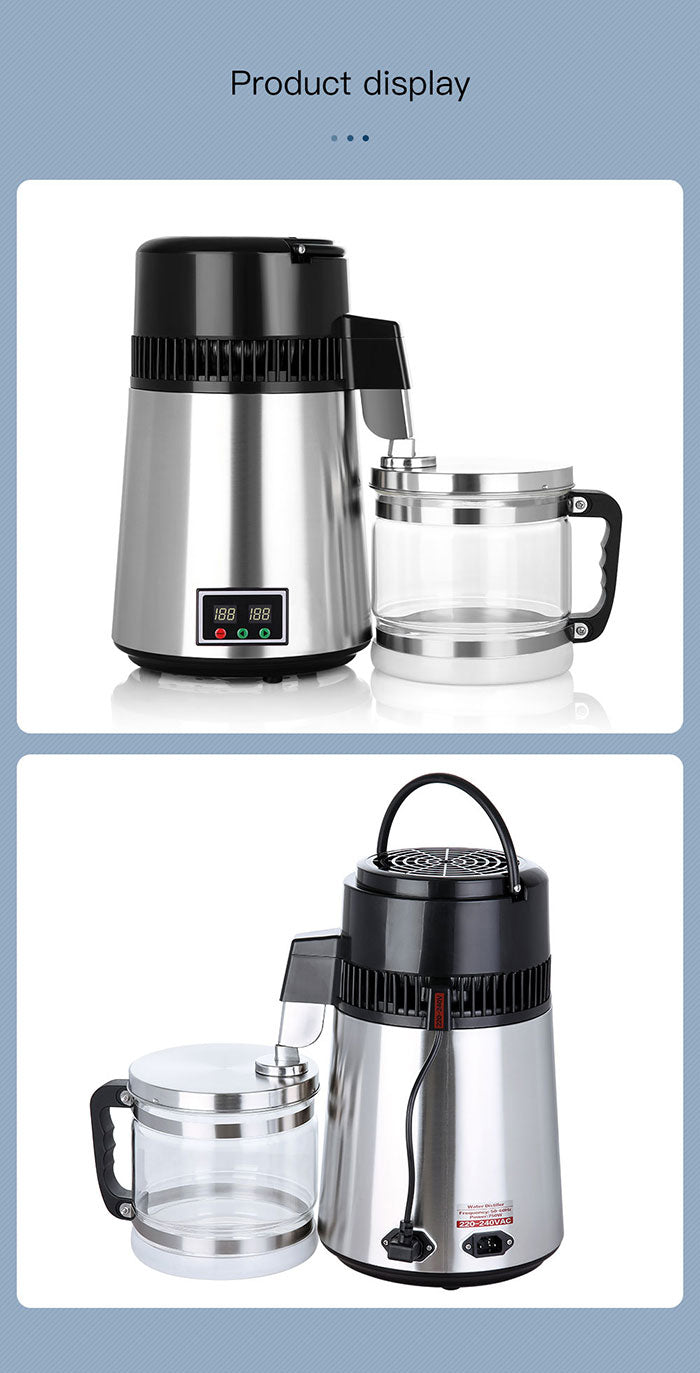 Water Distiller Stainless Steel Glass Bucket Double Screen Button with Adjustable Temperature 4L Water Distiller Stainless Steel Glass Bucket Double Screen Button with Adjustable Temperature 4L