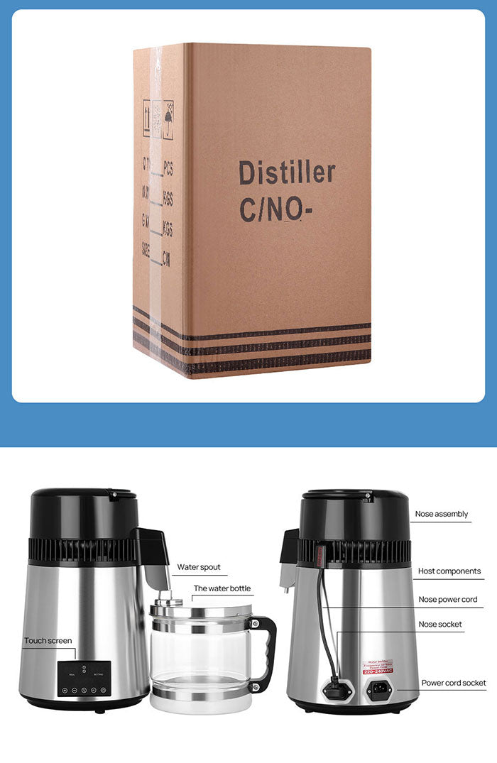 Water Distiller Stainless Steel Glass Bucket Dual Screen Touch 750W 4L 1L/H - azdentall.com Water Distiller Stainless Steel Glass Bucket Dual Screen Touch 750W 4L 1L/H - azdentall.com