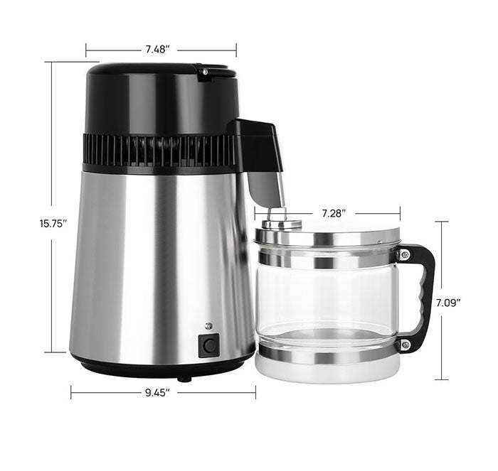 Water Distiller Stainless Steel Glass Bucket Single Button with Power Switch 4L
