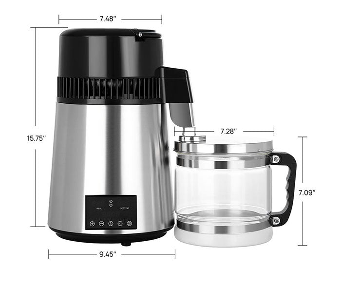 Water Distiller Stainless Steel Glass Bucket Dual Screen Touch 750W 4L 1L/H - azdentall.com