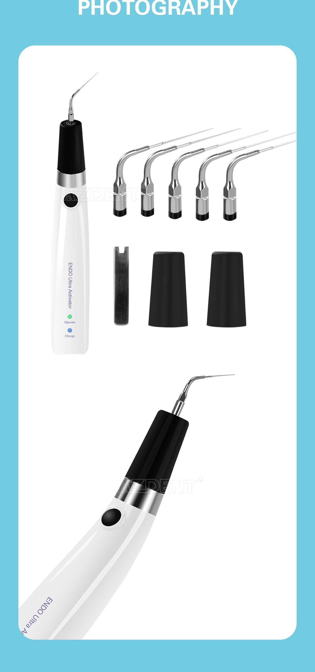 Dental Ultrasonic Activator Irrigator with 6 Tips Cordless Ultrasonic Operation