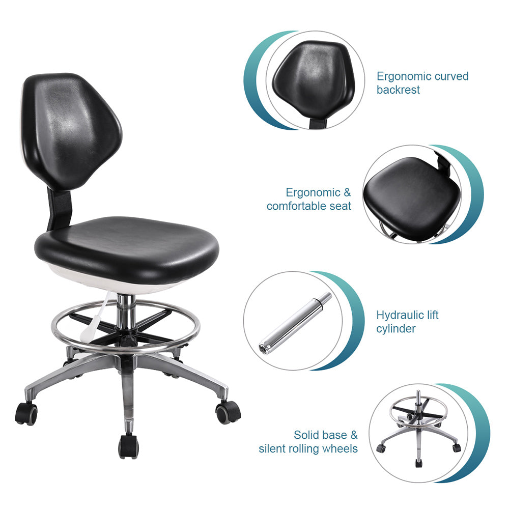 Dental Doctor Assistant Adjustable Mobile Chair Black PU with Rebound Foam Dental Doctor Assistant Adjustable Mobile Chair Black PU with Rebound Foam